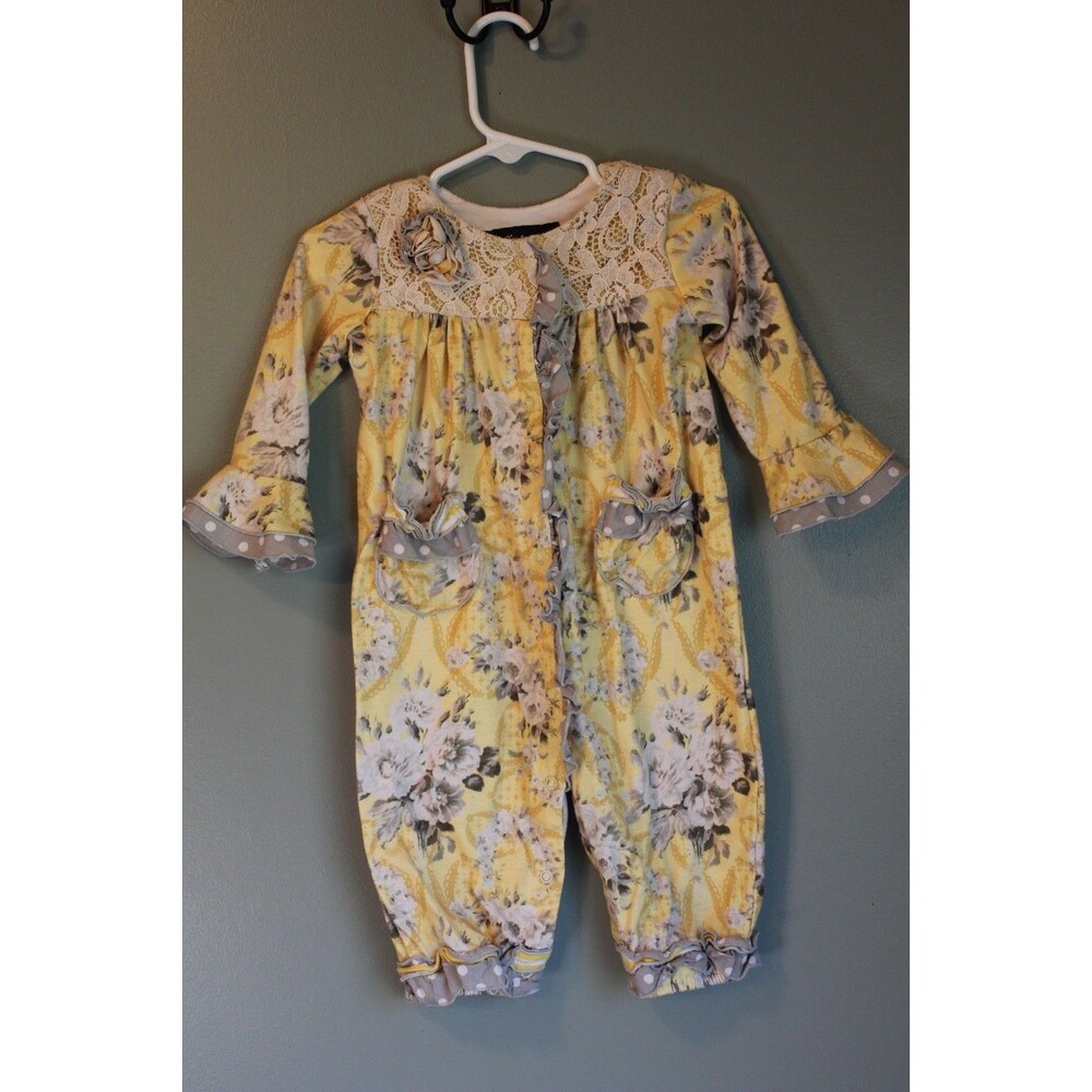 Isabella & Chloe Ruffle Romper Yellow and Gray Girls Size 12m